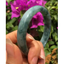 琳轩天然缅甸翡翠A货糯种飘蓝花手镯L827